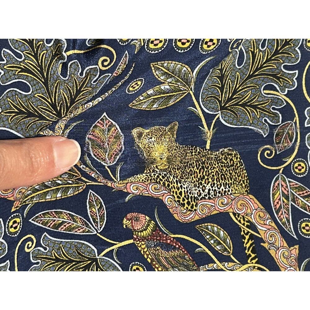 J.Crew Silk Blouse Womens 2 Blue Botanical Cheetah Print Button Front - Picture 7 of 8